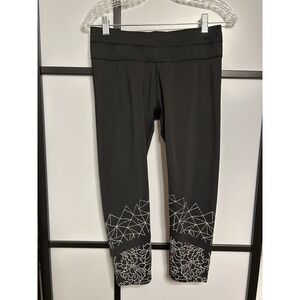 Athleta Graphic Floral Sonar‎ 21" Capri Women's Small Black Leggings Zip Pocket